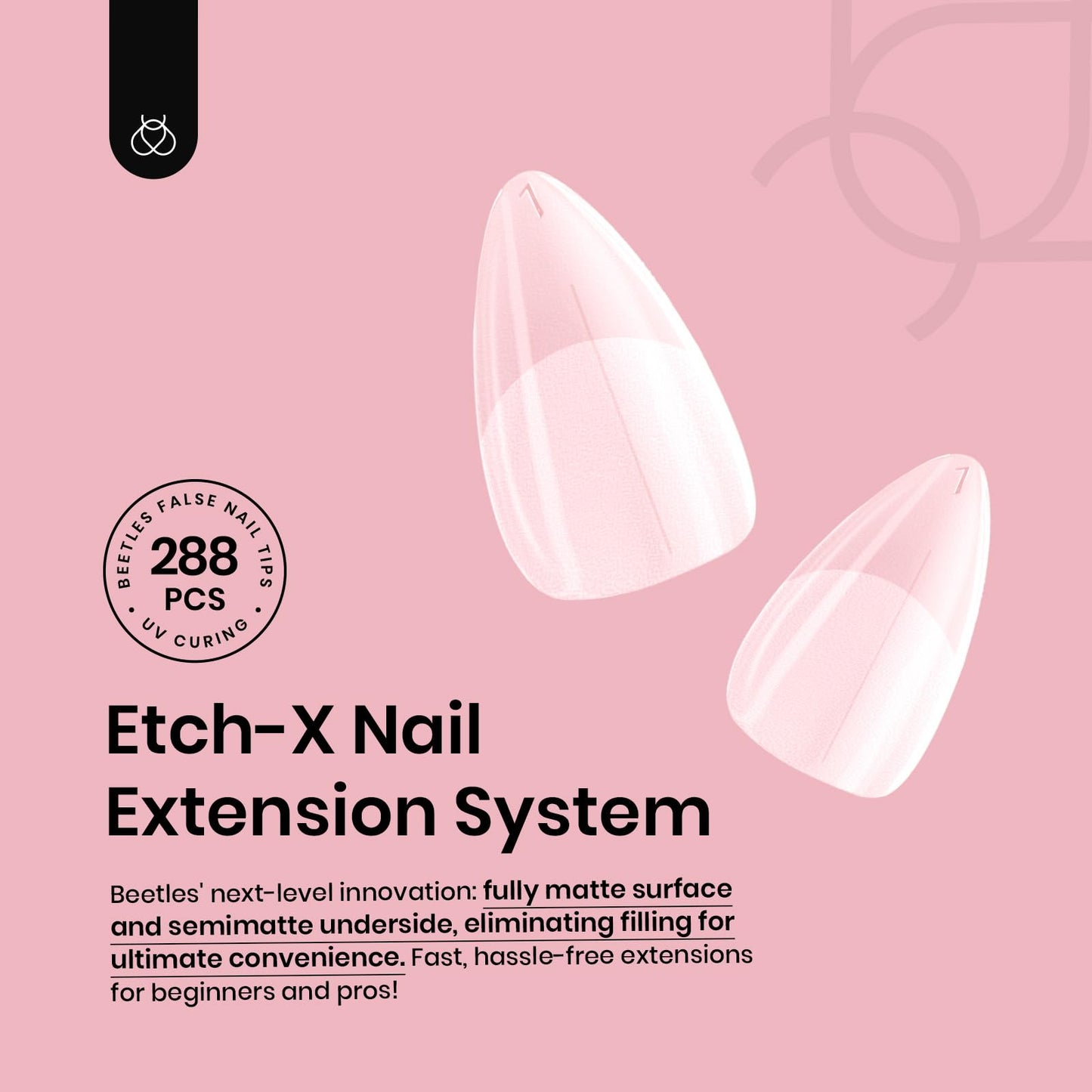 Beetles Short Almond Nail Tips - 288PCS 12 Sizes Full Matte Cover Pre-Shaped False Nails Soft Almond Nail Tips Acrylic Nail Tips Nail Extension Tips for Gel Polish Professional Salons DIY Manicure