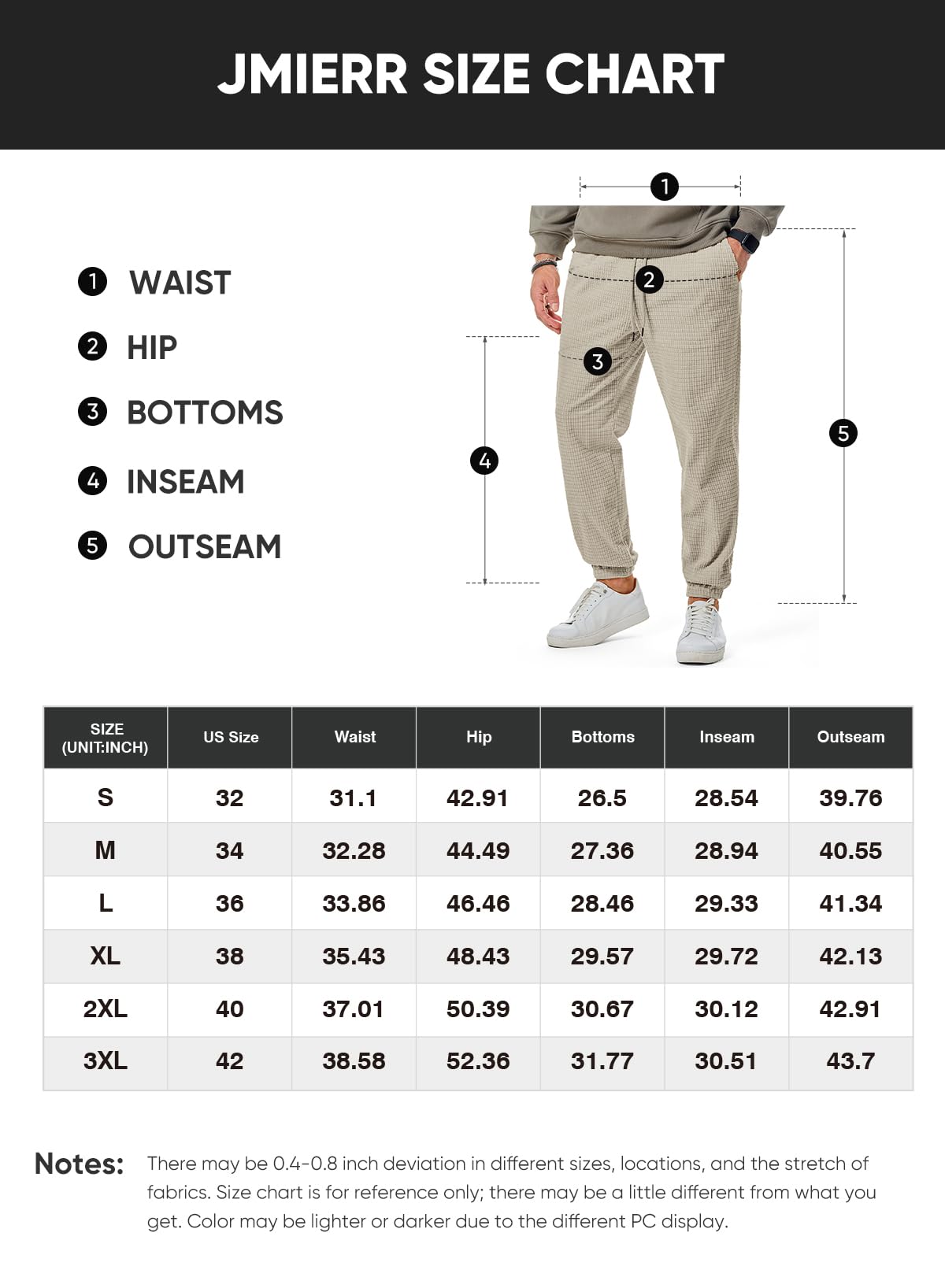 JMIERR Sweatpants for Men Casual Waffle Pants Drawstring Stretch Elastic Waist Winter Textured Tapered Joggers with Pockets, 2XL, Black