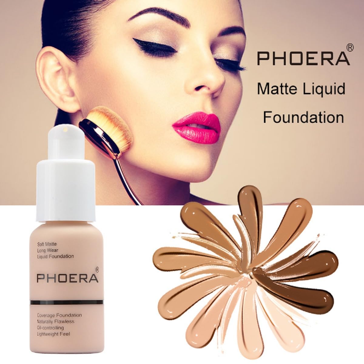 2 Pack PHOERA Foundation,Full Coverage Foundation, Concealer Foundation Full Coverage Flawless New 30ml PHOERA 24HR Matte Oil Control Concealer。(103 Warm peach)