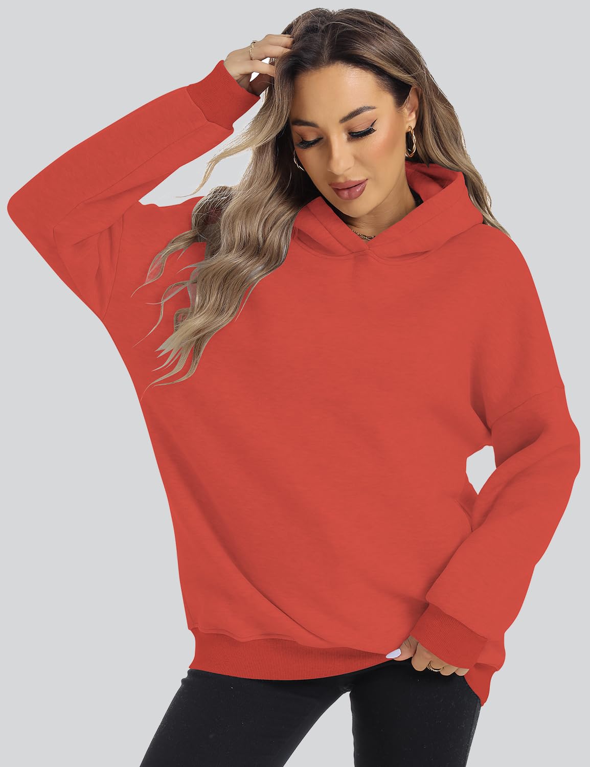 ROYLAMP Oversized Hoodies for Women Cute Sweatshirts Fleece Long Sleeve Sweaters Loose Casual Pullover Spring Fashion Winter Y2k Clothes Teen Girls 2024 Orange XL