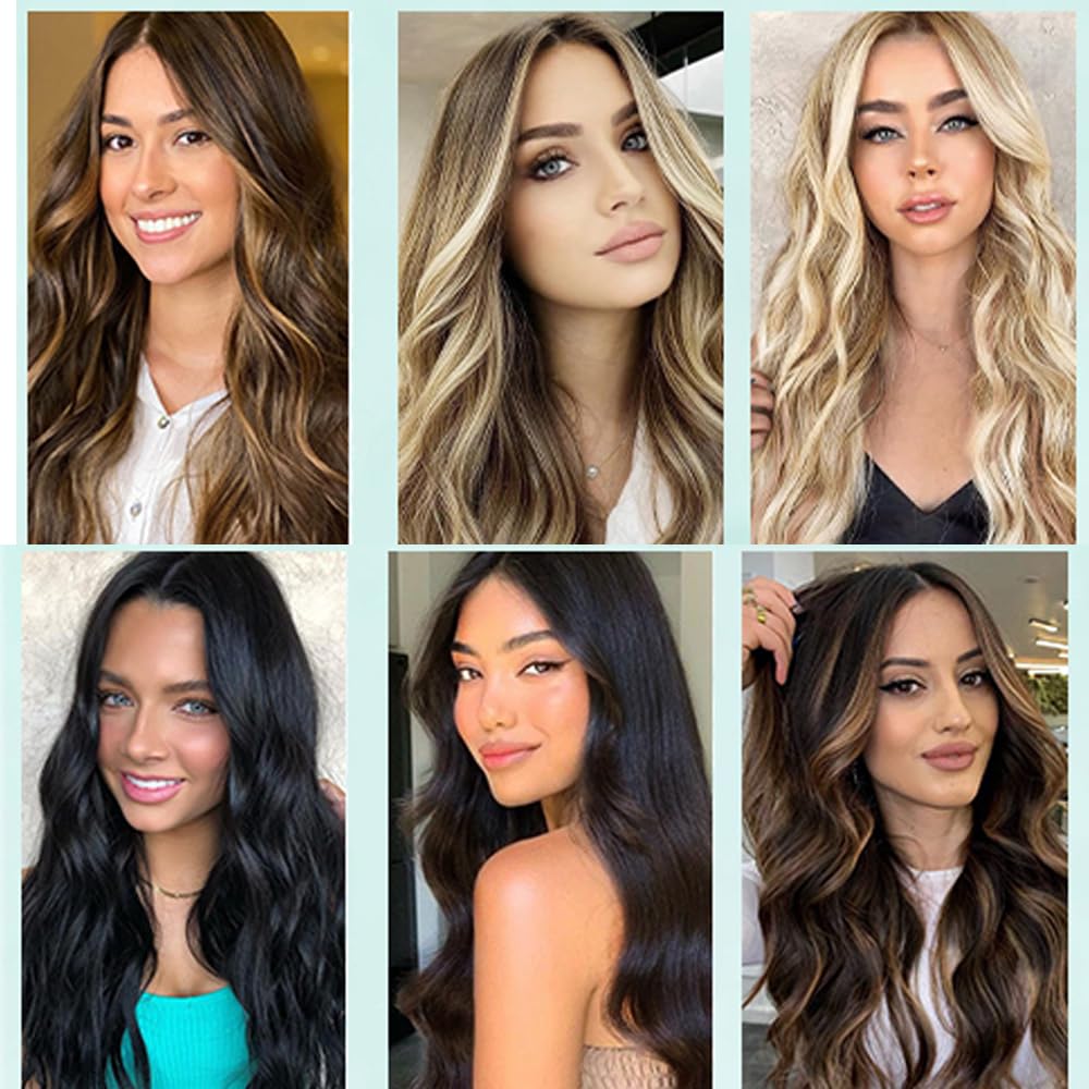 Pobokix Straight Clip In Hair Extensions Real Human Hair 8Pcs Clip In Balayage Chestnut Brown Highlight Blonde Human Hair Extensions with 18Clips Lace Weft 120g 14inch