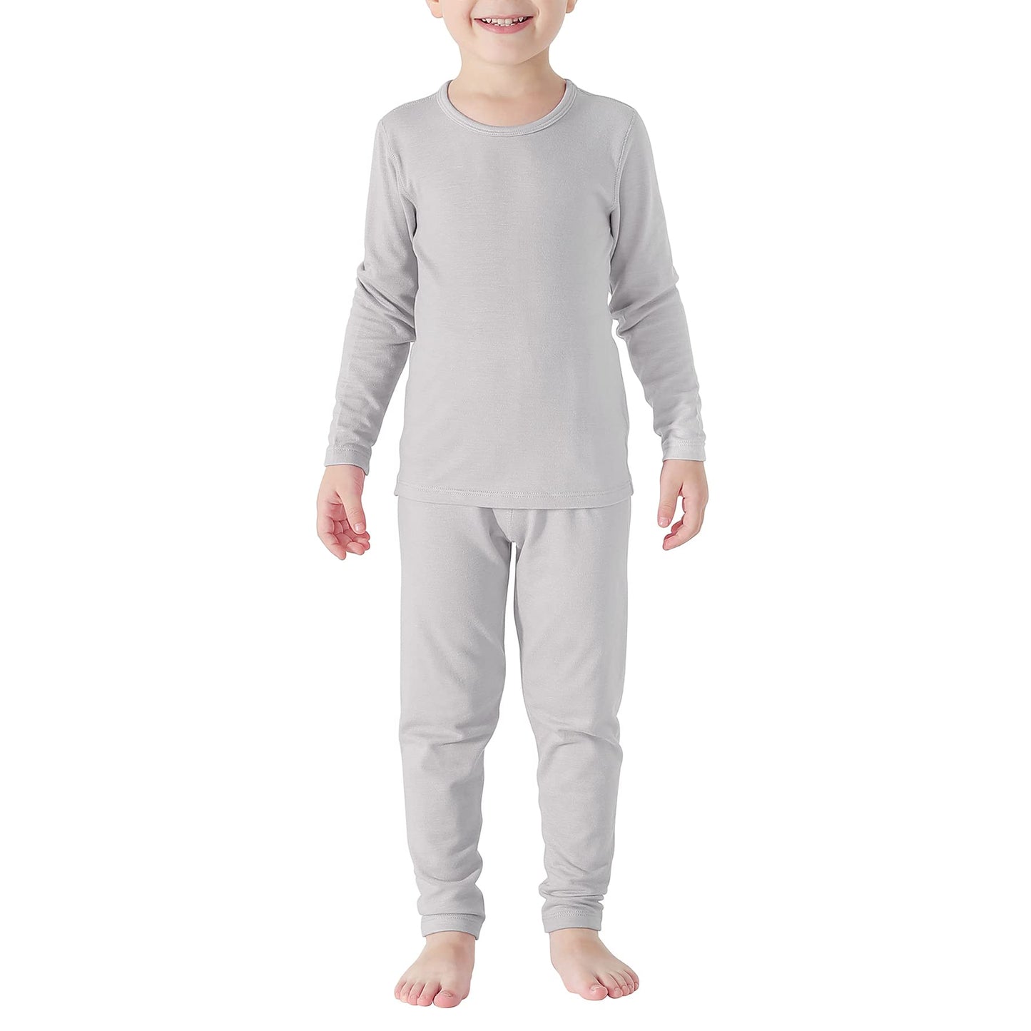 Zando Kids Thermal Underwear Soft Winter Baby Thermal Set Toddler 2 Piece Base Layer Set Ultra Kids Long Johns Girls Fleece Lined Thermals Boys Cold Weather Gear Light Grey Medium (90) /2T
