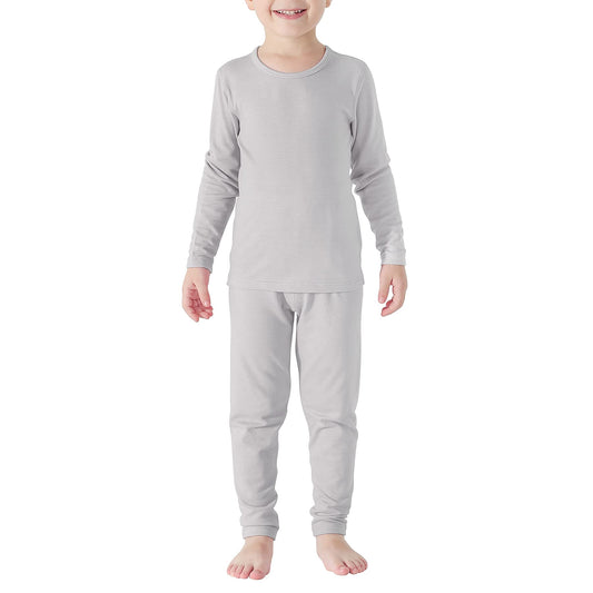 Zando Kids Thermal Underwear Soft Winter Baby Thermal Set Toddler 2 Piece Base Layer Set Ultra Kids Long Johns Girls Fleece Lined Thermals Boys Cold Weather Gear Light Grey Medium (90) /2T