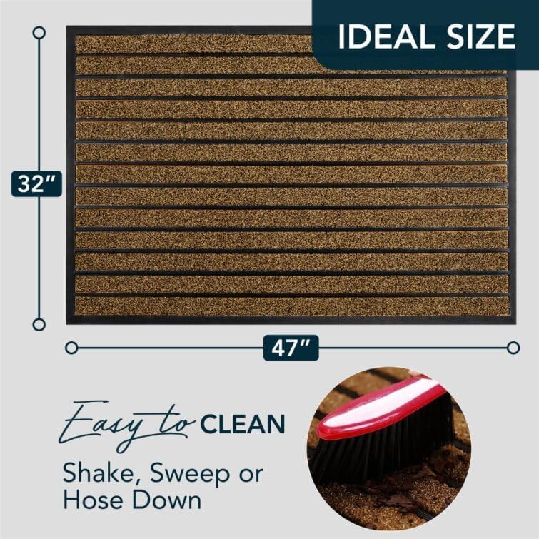 ubdyo Extra Durable Door Mat - Dirt Trapping Outdoor Welcome Mats - Non-Slip Outdoor Indoor Entrance - Low Profile Front Doormat (47" x 32", Bright Brown)