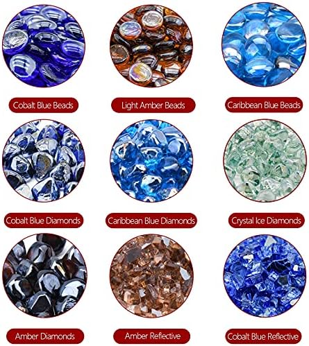 GasSaf Blue Fire Glass Beads for Outdoor Fire Pit, Fireplace, Replaces Existing Gas Logs & Lava Rocks, 3/4 Inch Glass(10 Pound)(Cobalt Blue)