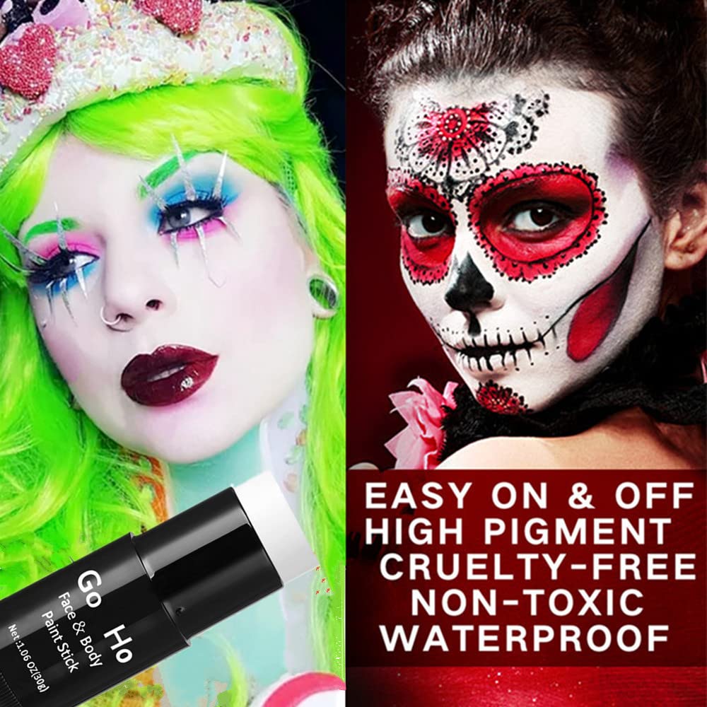 Go Ho Cream-Blendable Red Face Paint Stick (1.06 Oz),Full-coverage Red Body Paint Makeup for Adults Children Halloween Cosplay Clown Devil SFX Makeup,Waterproof Red Makeup Stick