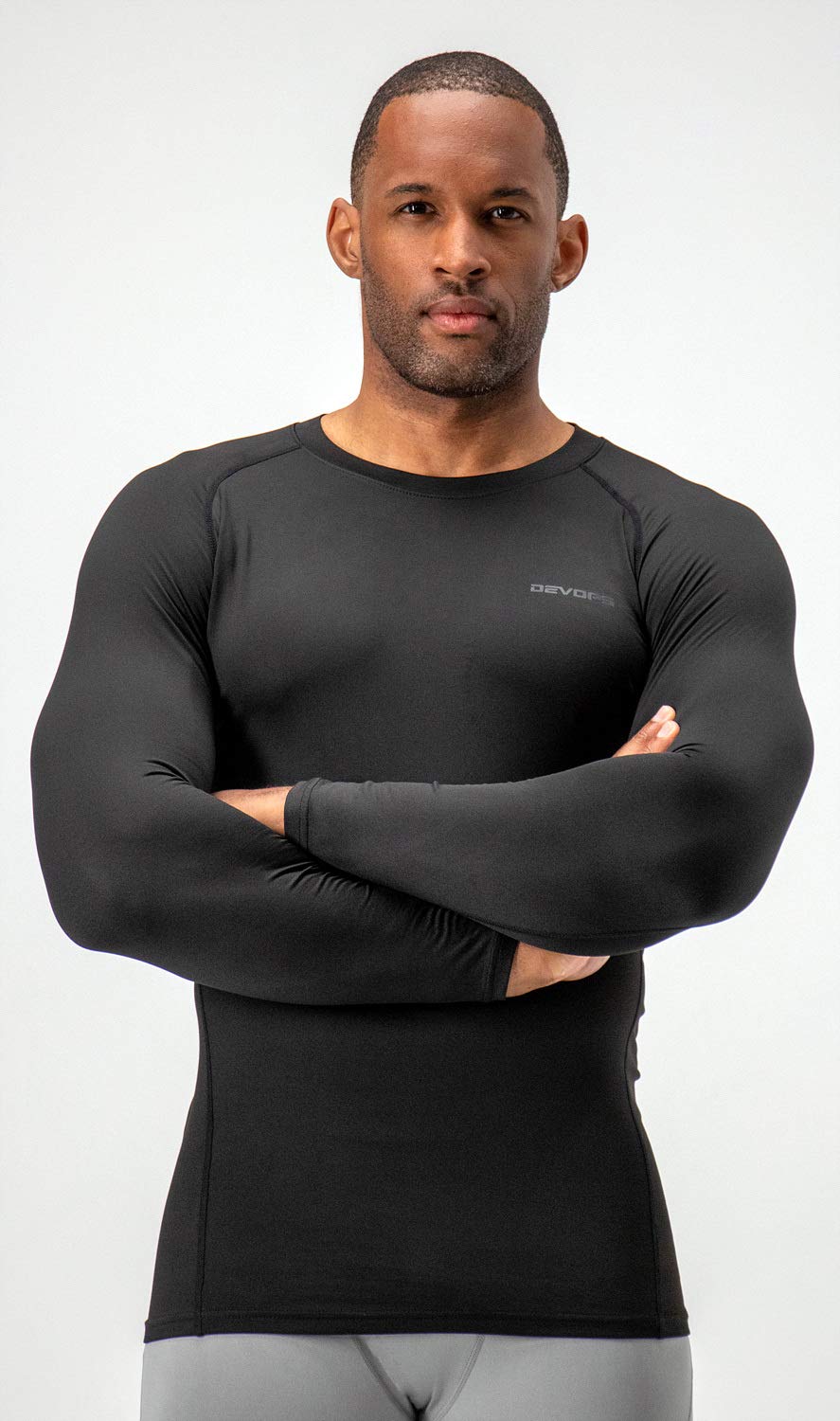 DEVOPS 2 Pack Men's Thermal Long Sleeve Compression Shirts (2X-Large, Black/Charcoal)