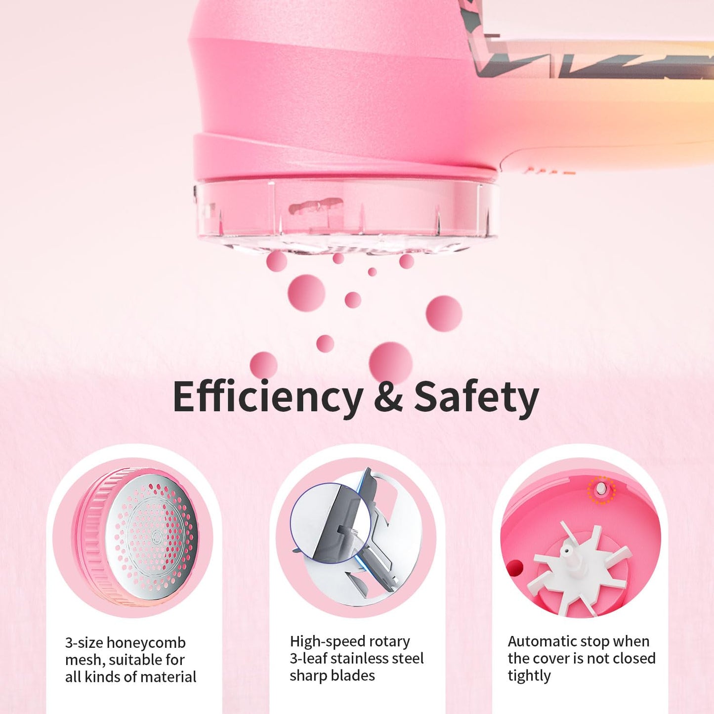Fabric Shaver & Lint Remover, Electric Fuzz Remover, AC Adapter or Battery Operated Sweater Shaver, 3 Shave Heights - Removes Clothes Fuzz, Lint Balls, Pills, Bobbles(Pink Yellow Color
