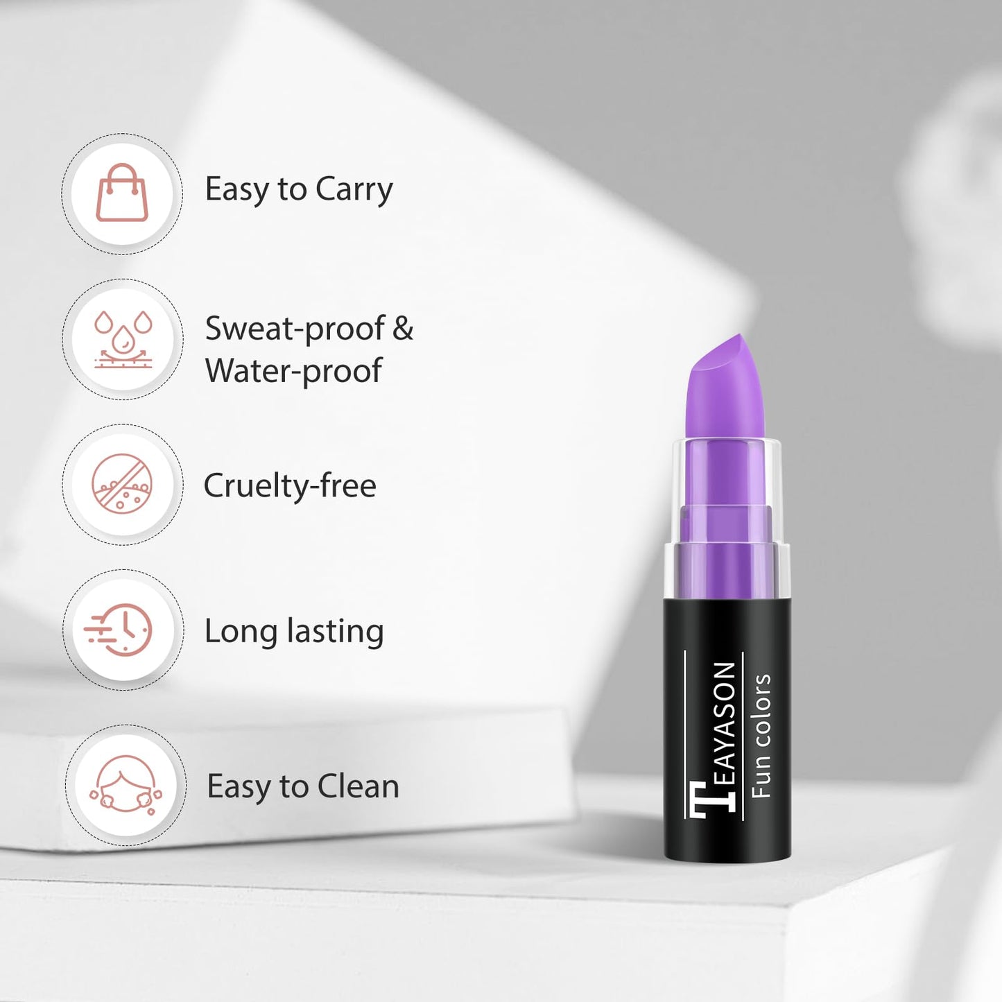FIVEFULU Light Purple Face Body Paint Stick, Matte Light Purple Lipstick Eye Black Stick Face-Paint, Long Lasting Waterproof Purple Face Makeup for Halloween Ursula Witch Cheshire Cat Cosplay Makeup