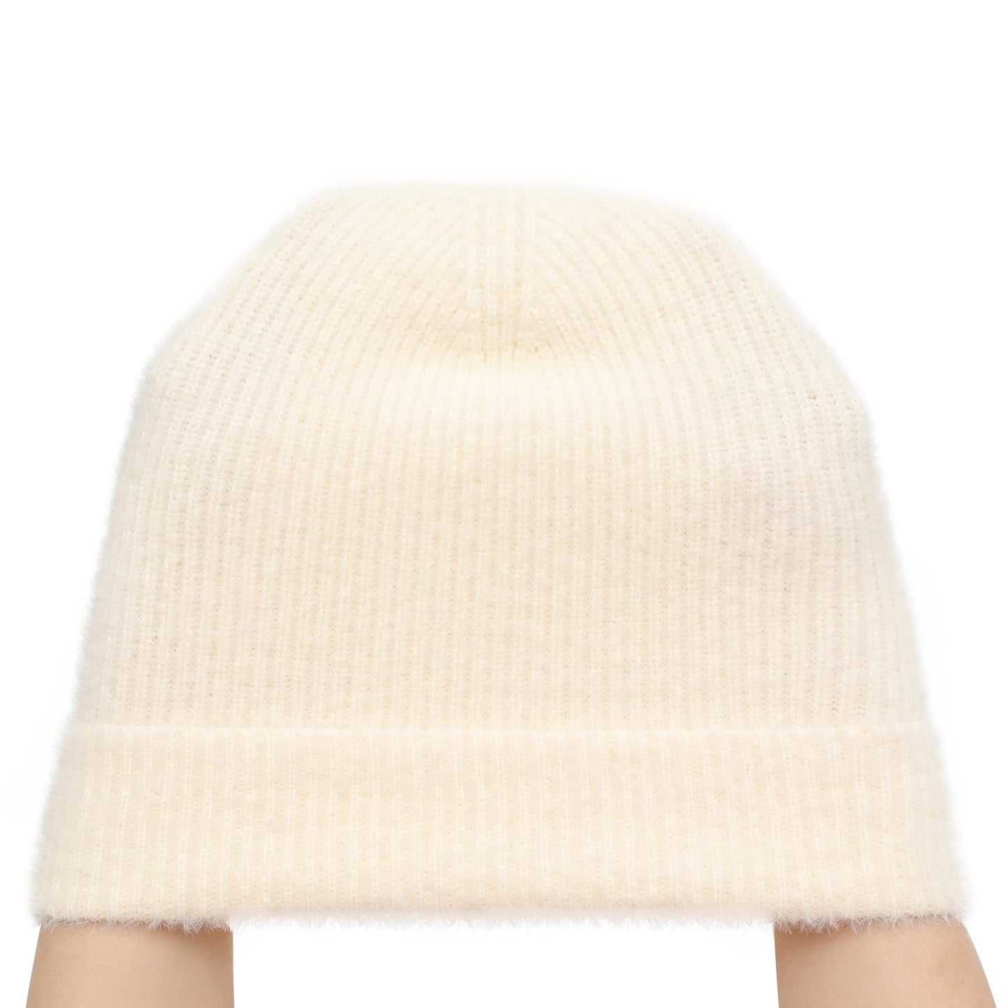 ZLYC Winter Slouchy Beanie Hat Warm Ribbed Knit Stretch Skull Cap for Women Men (Plain White)