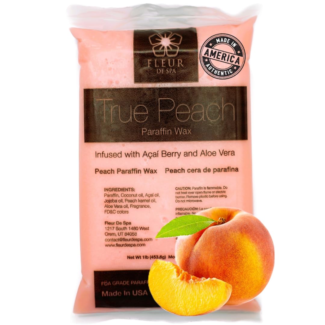 Premium Paraffin Wax Refills - Made in USA - Enhanced and Rich Oil Infusion of Coconut and Jojobo for Luxurious Spa and Home Use on Hands and Feet (True Peach, 1 pound)