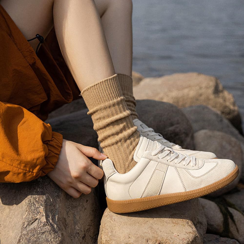 HOMSSEM Ribbed Socks Women Cozy Socks – 5 Pair Cute Womens Crew Socks (B. Scent of Wood)