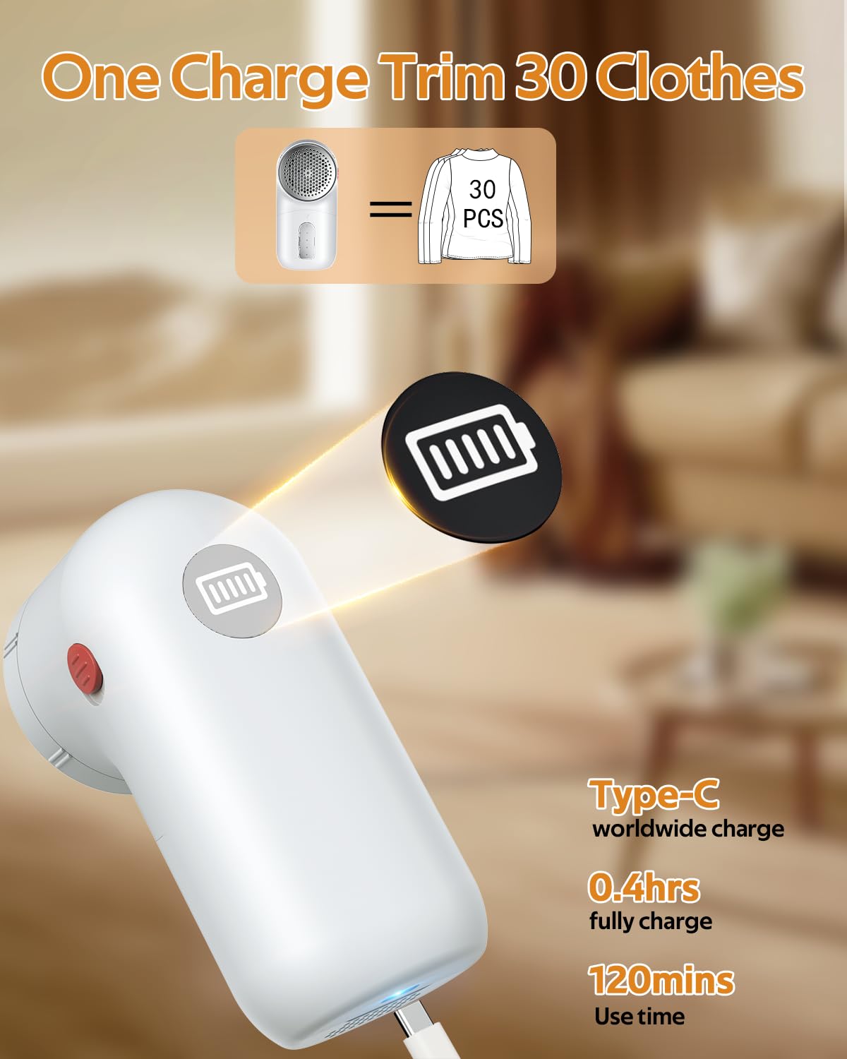 Lint Remover for Clothes, Type-C Fabric Shaver, Electric Clothes Shaver, Rechargeable Lint Shaver and Clothes Defuzzer for Clothes, Sweater, Bedding, Couch and Furniture