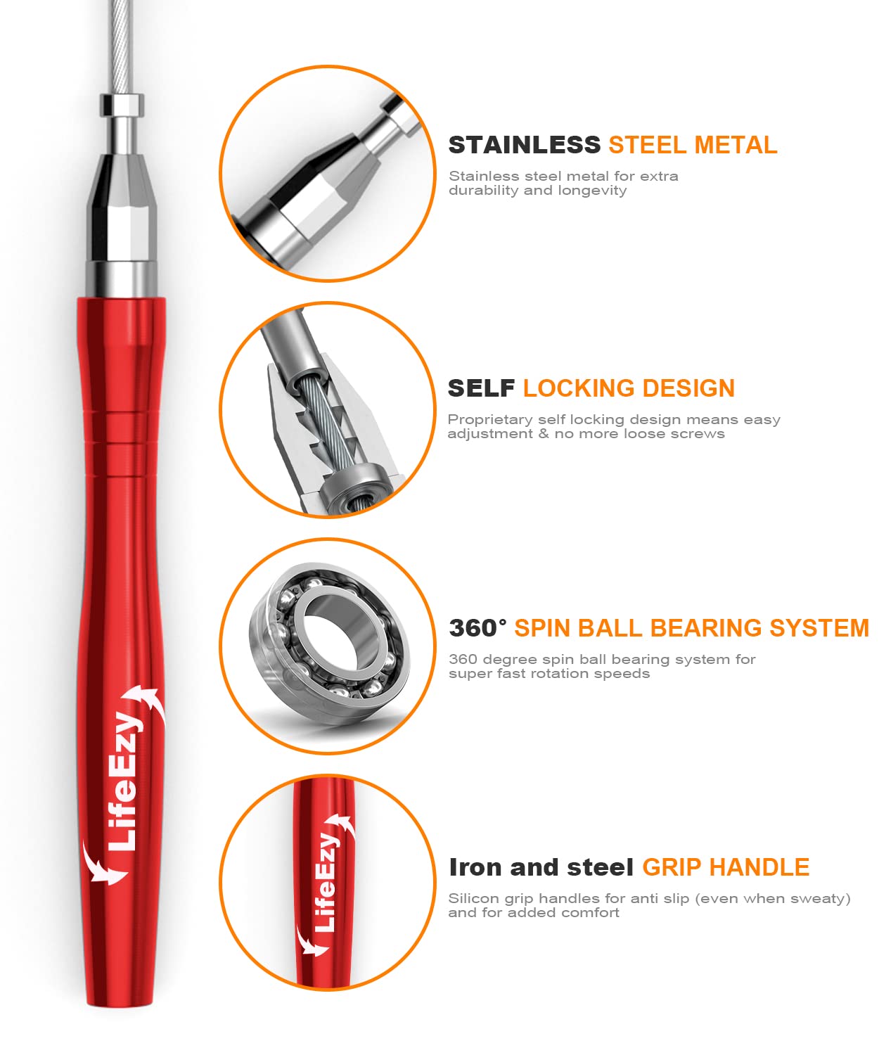 High Speed Weighted Jump Rope - Premium Quality Tangle-Free - Self-Locking Screw-Free Design - Skipping Rope for Workout Fitness, Crossfit & Home Exercises (Red)