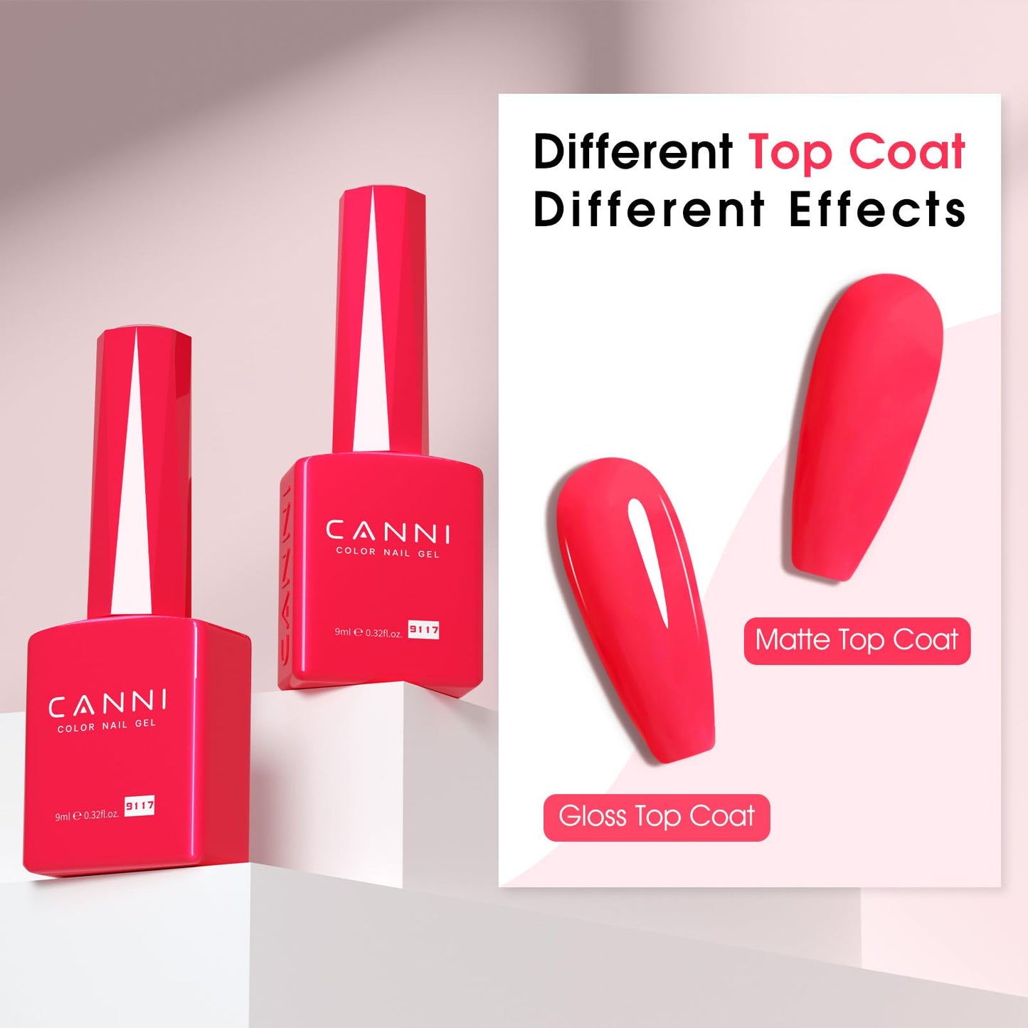 CANNI Pink Gel Polish, 1Pcs Gel Polish Hot Pink Color Gel Strawberry Pink Polish Nail High Gloss Soak Off U V Gel Nail French Nail Manicure Salon DIY