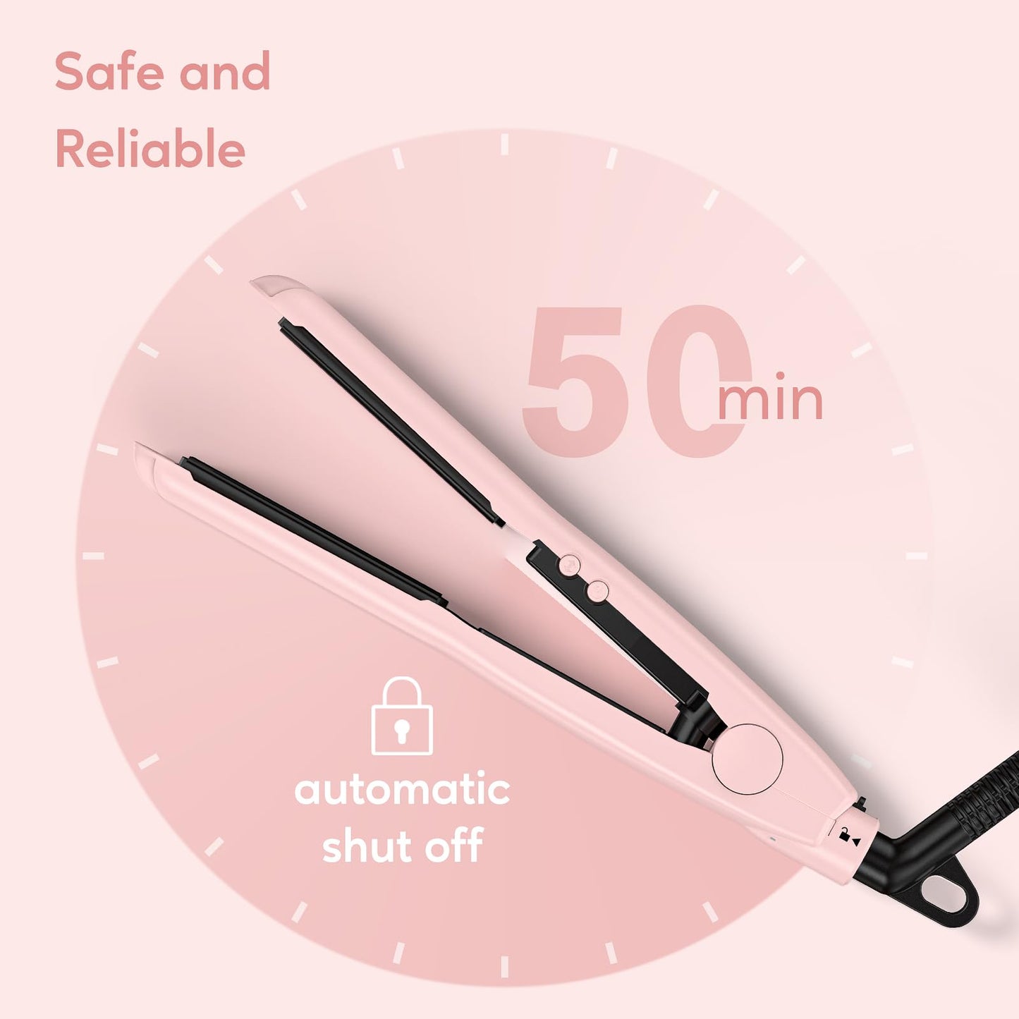 Terviiix Mini Flat Iron Hair Straightener, Adjustable Temperature, Travel-Size, 1/2" Ceramic Plates, Dual Voltage, Auto-Off, Pink