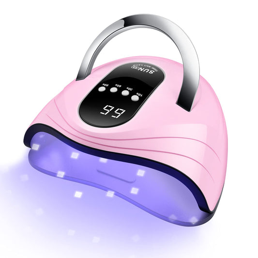 Sunrich UV Gel Nail Lamp 120W LED Nail Light Fast Nail Dryer for Gel Polish Curing with 4 Timers Portable Handle Large Space Automatic Sensor(Pink)