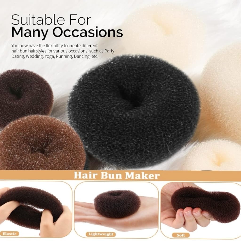 Hair Bun Maker for Women, 4pcs Donut Bun Maker for Kids in 4 Sizes, Magic Hair Donut for French Twist, Wrap, Snap Disk - Ballet Bun Maker,20pcs Bobby Pins Dark Brown