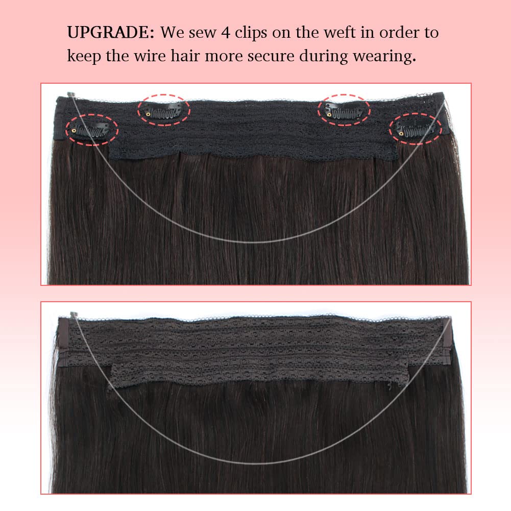 Sassina Invisible Wire Hair Extensions Real Human Hair with Transparent Wire Adjustable Size Secure Clips Natural Straight Secret Miracle Hairpiece, #18 12 Inch 80 Gram