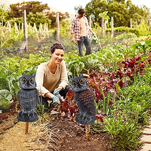 Hausse 2 Pack Fake Owl Decoys to Scare Birds Away, Rotating Head Plastic Owl Bird Deterrents, 10.6 Inch Height Bird Scarecrow Nature Enemy Horned Pest Repellent for Outdoor Garden Yard
