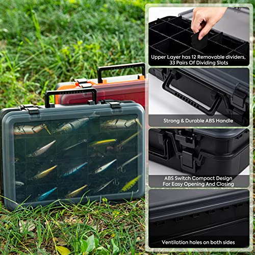 Goture Small Tackle Box,Waterproof Fishing Lure Boxes, 2 sided adjustable Small Plastic Case Small Box Storage Containers Black SMALL 6.69'' X 4.33'' X 1.81''