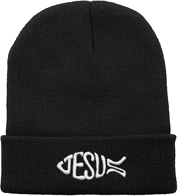 LUADSN Jesus Beanie Hat for Men Women Embroidered Knit Beanie Hat Skull Cap Slouchy Winter Hat