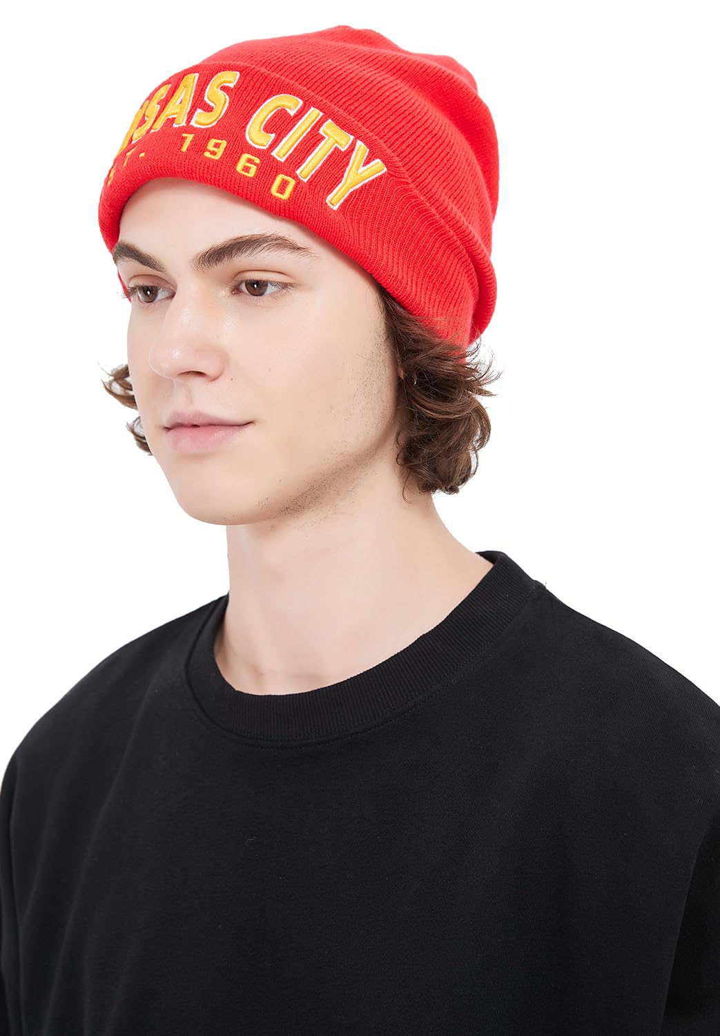 CLORPEAK Kansas City Embroidery Classic Cuff Beanie Hat Cuffed Winter Hat Knit Toque Skull Cap - Red OneSize