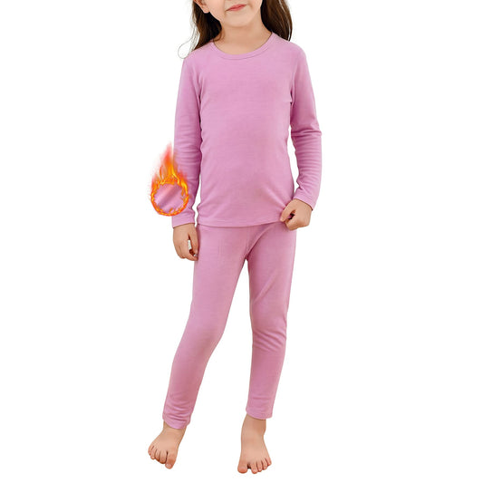 Zando Kids Thermal Underwear Soft Winter Baby Thermal Set Toddler 2 Piece Base Layer Set Ultra Kids Long Johns Girls Fleece Lined Thermals Boys Cold Weather Gear Pink Purple Large (100) /3T