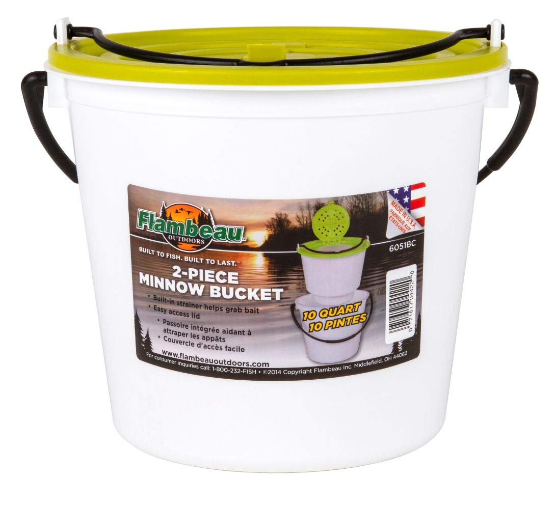 Flambeau Outdoors 6051BC 2-Piece 10 Qt. Minnow Bucket, Live Bait Fishing Storage, Lime Green/White