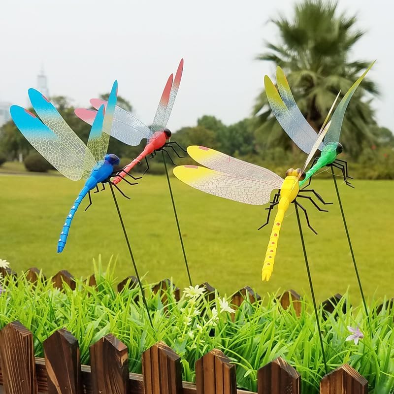 12 Pack Dragonfly Clip,3D Dragonfly Garden Stakes Decor,Fly Deterrent,Dragonfly Humming Bird Stakes,Deer and Horse,Bird and Fly Scare Devices for Indoor Outdoor Garden