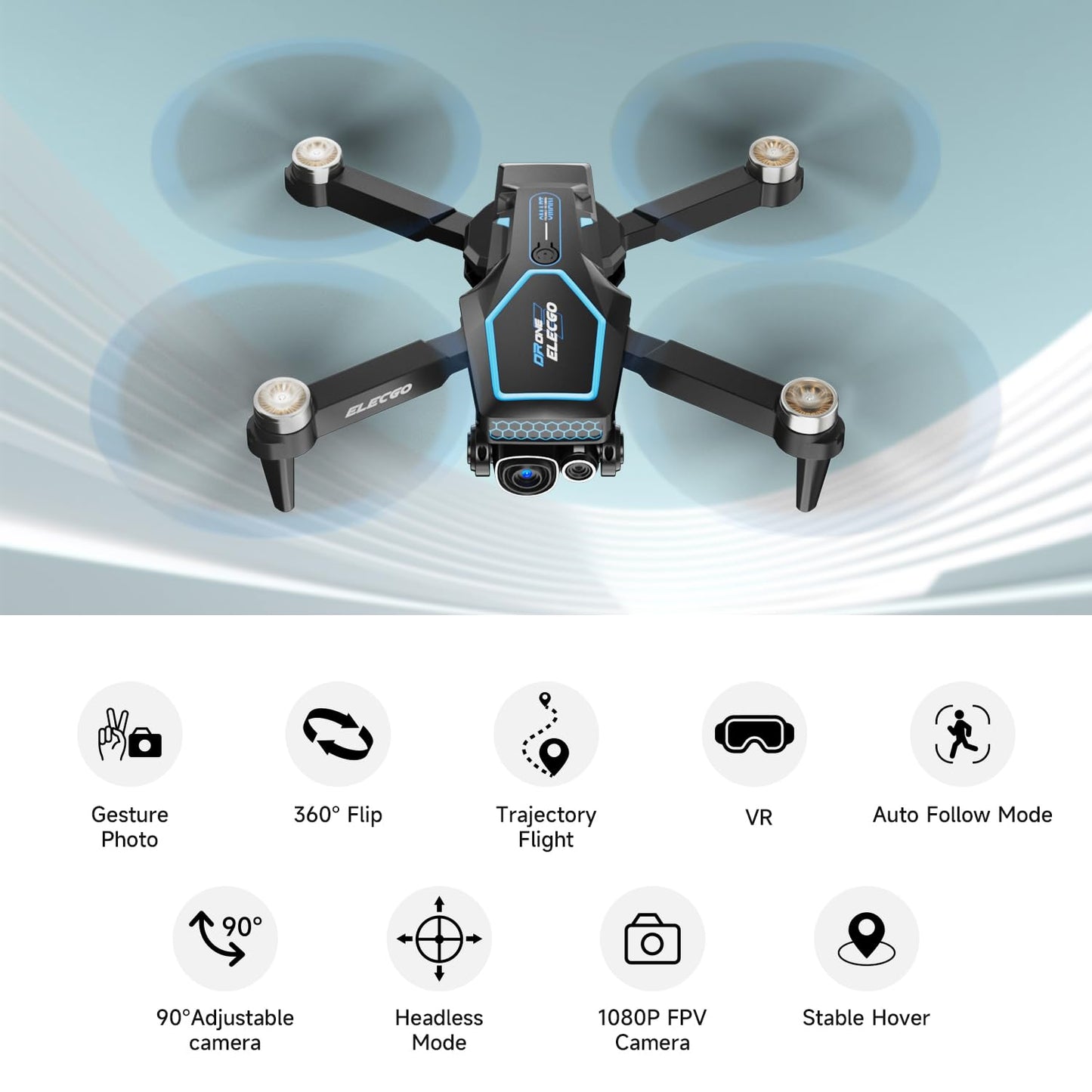 ELECGO Mini Drone with Camera, 1080P HD Dual Lens, Brushless Motors, One Key Take Off/Land, 360 Flip, Optical Flow Positioning for Beginner, Adult, Kid