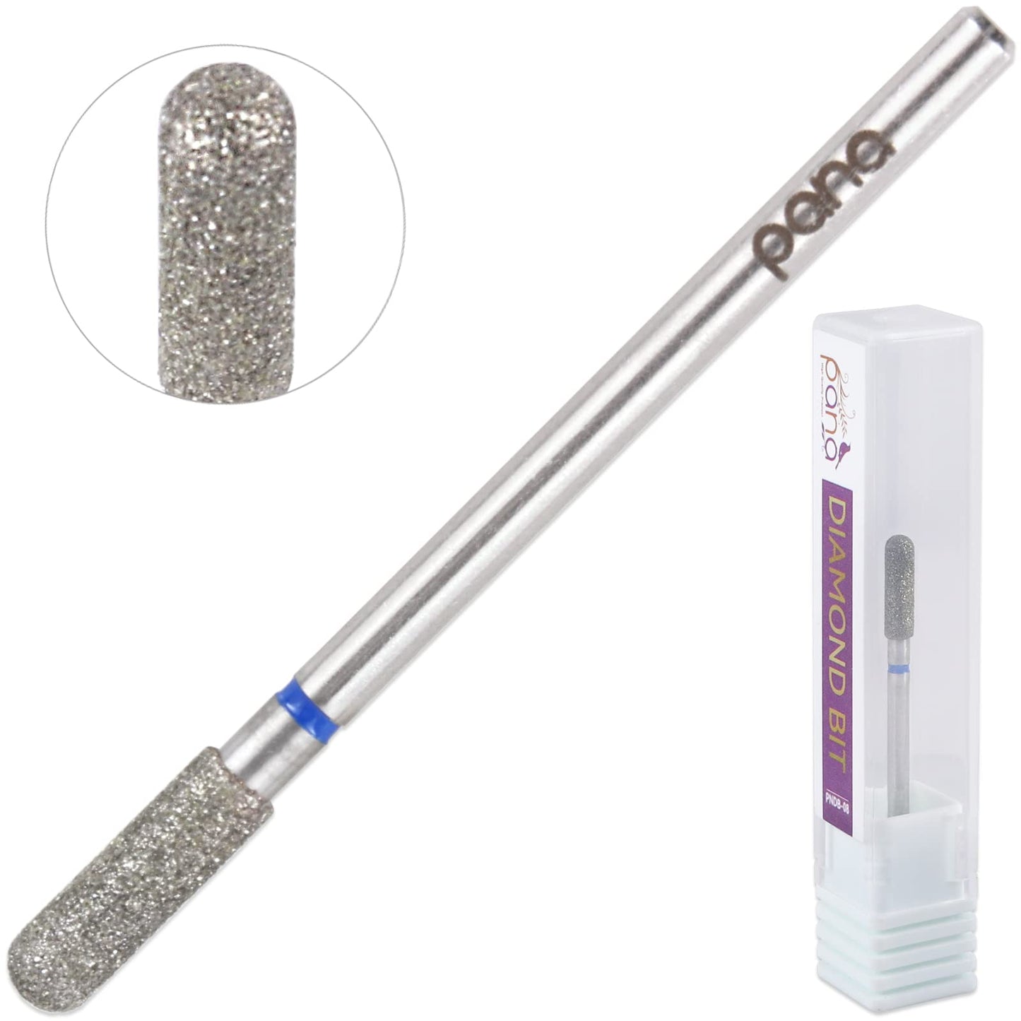 PANA 3/32" Diamond Carbide Safety Bit- Style 08, Medium Grit - Professional Cuticle Nail Drill Bits for Acrylic Gel Nails Dry Manicure Pedicure Shape Remove Tools