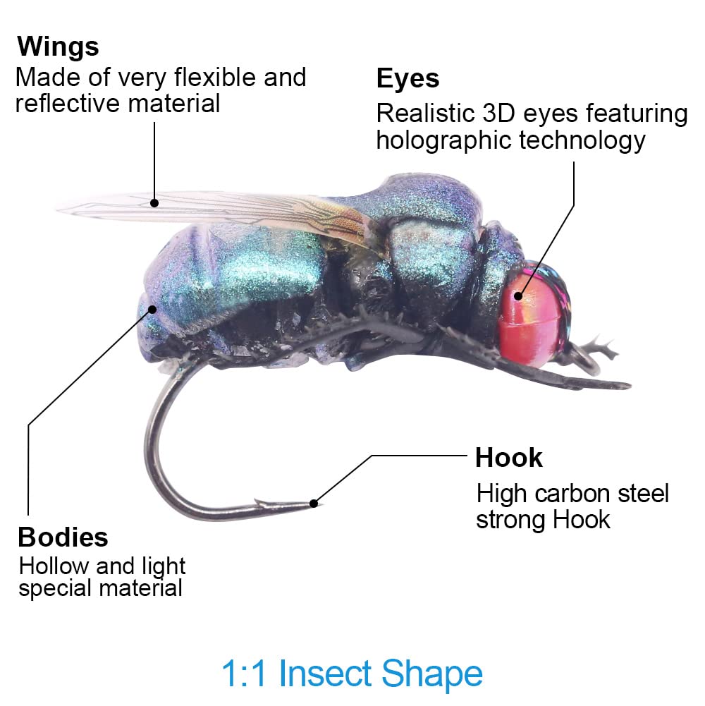 YZD Realistic Fly Fishing Dry Wet Nymph Trout Flies Topwater Lures for Freshwater Saltwater High Simulation Hand Tie Lure Kits 10 pcs