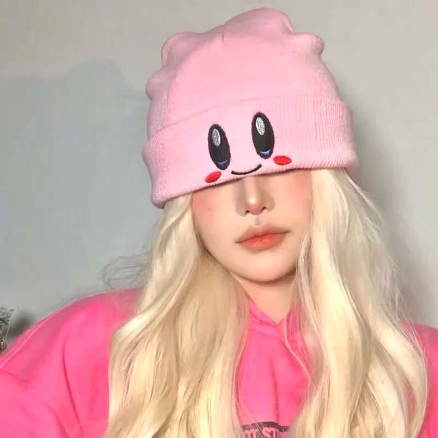 Ohjijinn Anime Beanie Pink Beanie Cute Kawaii Knit Hats, Funny Beanie Hat Winter Skiing Slouchy Warm Cap for Women