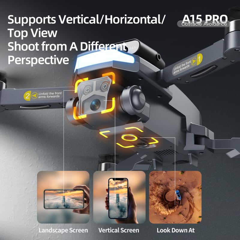 HOTOSYY drone optical flow positioning, electric adjustment, three camera obstacle avoidance, brushless motor, gray camera drone, suitable for beginners and adults (three batteries)