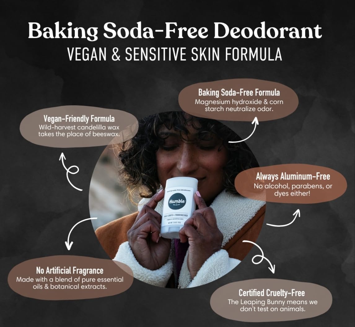 HUMBLE BRANDS Aluminum-Free Deodorant, Vegan and Cruelty- free, Formulated for Sensitive Skin, Bergamot & Ginger, 2.5 Ounce (Pack of 1)