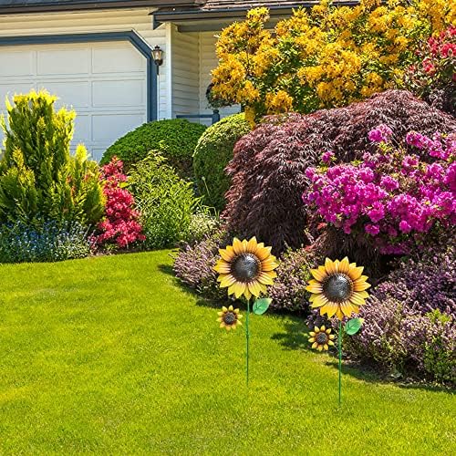YEAHOME Garden Decor for Outside, 2 Pack 22.4“ Sunflower Garden Stakes Spring Decor, Metal Flowers with Shaking Head Yard Art for Outdoor Yard Lawn Patio Decoration