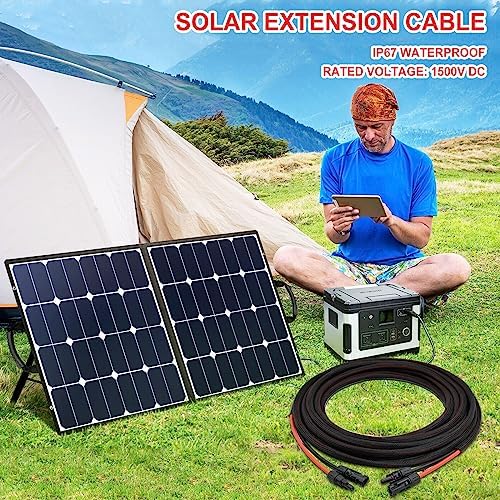 Twin Wire 30FT Solar Extension Cable - 10AWG (6mm²) Solar Panel Connector, with 6 Pairs-IP67-Male/Female Solar connectors for Outdoor Automotive RV Boat Marine Solar Panel- Black & Red