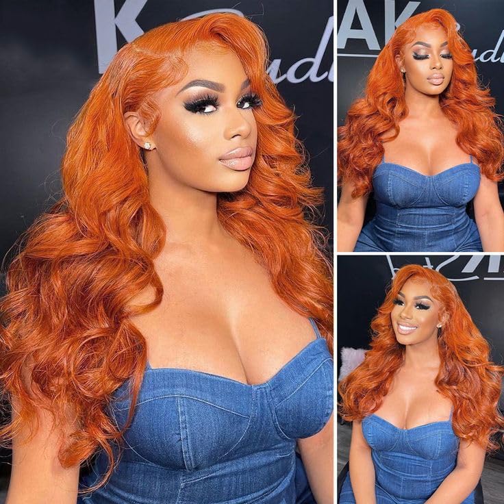 MARRY MOON 200 Density Ginger Wig Human Hair 9x6 Ginger Lace Front Wigs Human Hair Body Wave Hd Lace Frontal Wigs Human Hair Pre Cut Colored Orange Wig for Women Glueless Wigs