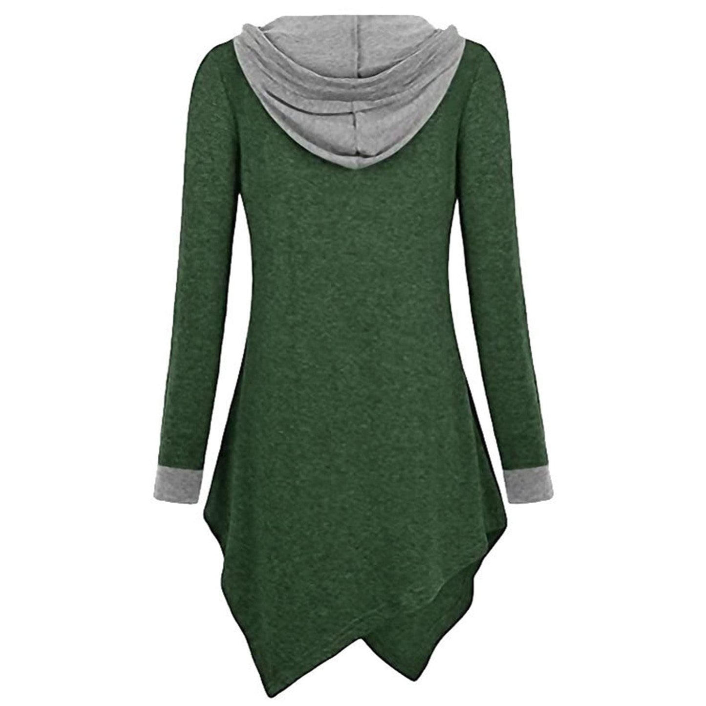 JEsilunmaMY Womens Hoodies Long Sleeve V Neck Irregular Hem Pullover Tops Solid Color Loose Patch Pocket Hooded Sweatshirt (Green,Small)