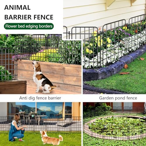 30ft x 17in Garden Fence Animal Barrier, 28 Panels No Dig Fence Border, Rustproof Metal Decorative Garden Fence with Ground Stake, Flower Bed Edging Border for Dog, Rabbit, Outdoor Yard Patio Decor
