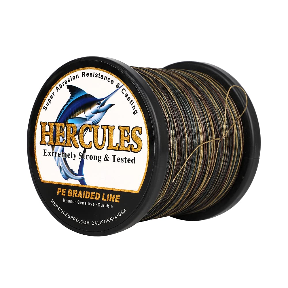 HERCULES Braided Fishing Line 12 Strands, 100-2000m 109-2196 Yards Braid Fish Line, 10lbs-420lbs Test PE Lines for Saltwater Freshwater - Camo Green, 10lbs, 100m