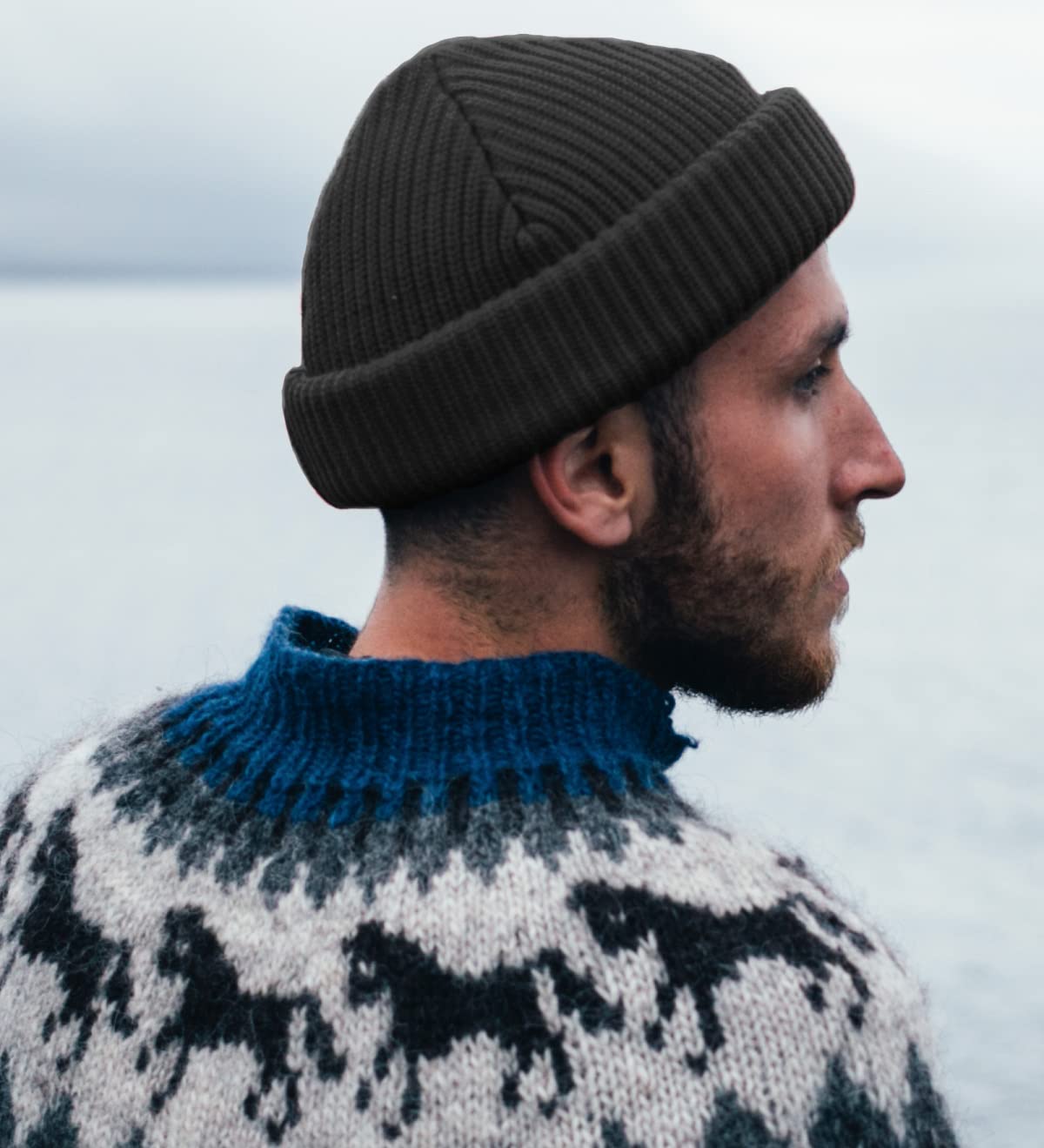 KBW-282 BLK Classic Warm Winter Fisherman Beanie Hats Acrylic Ribbed Knit Cuff Daily Cap