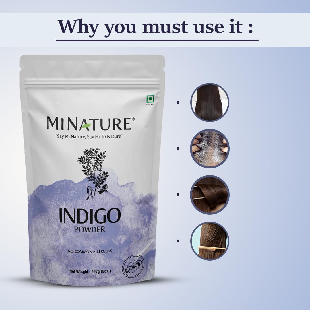 mi nature Indigo Powder (Indigofera Tinctoria)| For Hair | Hair Dye color| Ideal for Natural Black Colour |Pure & Natural with No Preservative| Made in India| (454g / 16 ounce