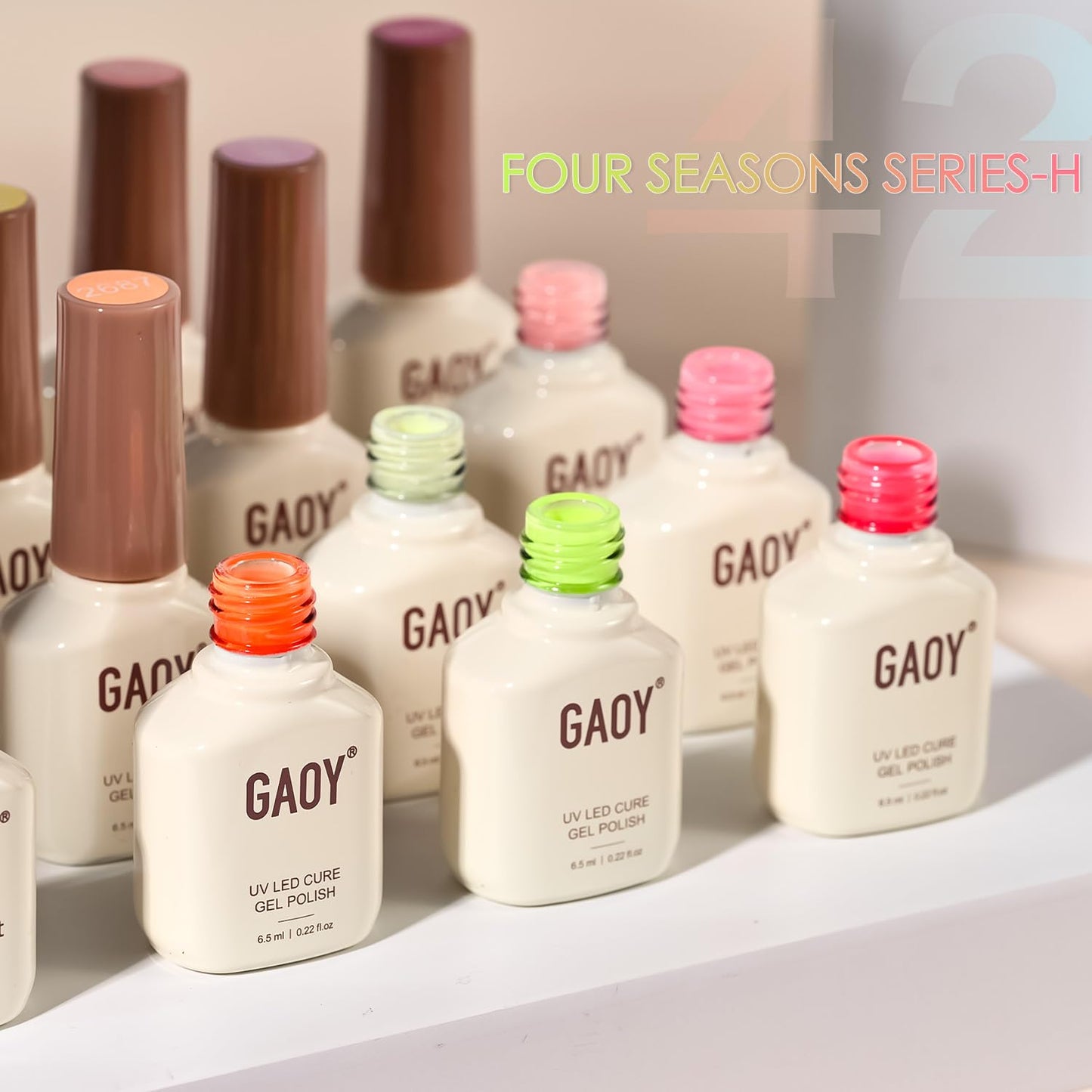 GAOY 42 Pcs Gel Nail Polish Kit, Neon Bright Green Orange Blue Red Colors All Seasons Gel Nail Polish Set with Glossy & Matte Top Coat and Base Coat for Salon and DIY Manicure at Home