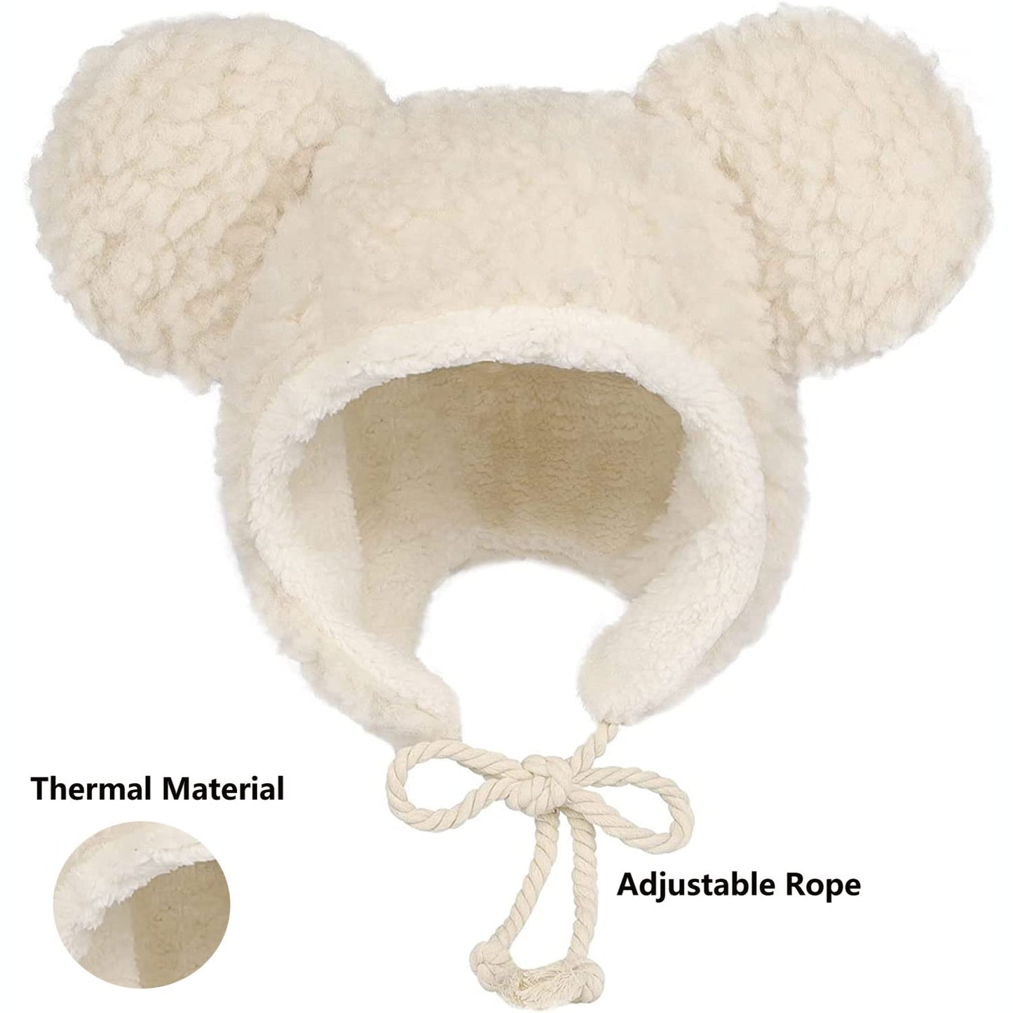 Cute Plush Faux Fur Animal Critter Hat Cap with Ear Flaps Fuzzy Bear Hat Soft Warm Winter Hat Beanie for Adults Women Girls Beige
