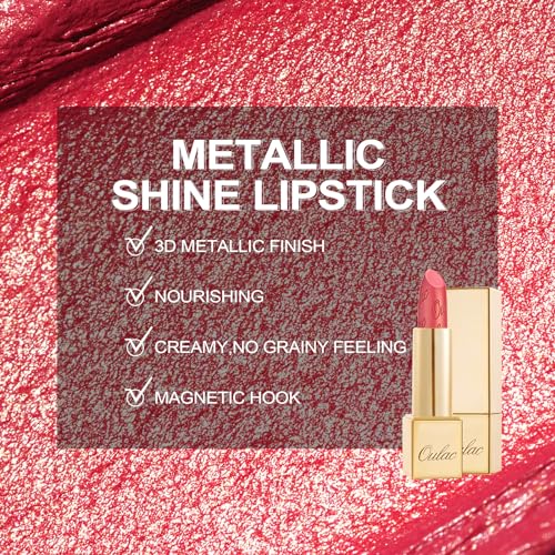Oulac Glitter Lipstick for Women with Metallic 3D Shine Lightweight Hydrating Formula, High Impact Lip Color, Vegan Beauty, Full Coverage Lip Makeup, Christmas Gifts for Women, Viva La Vida(25)