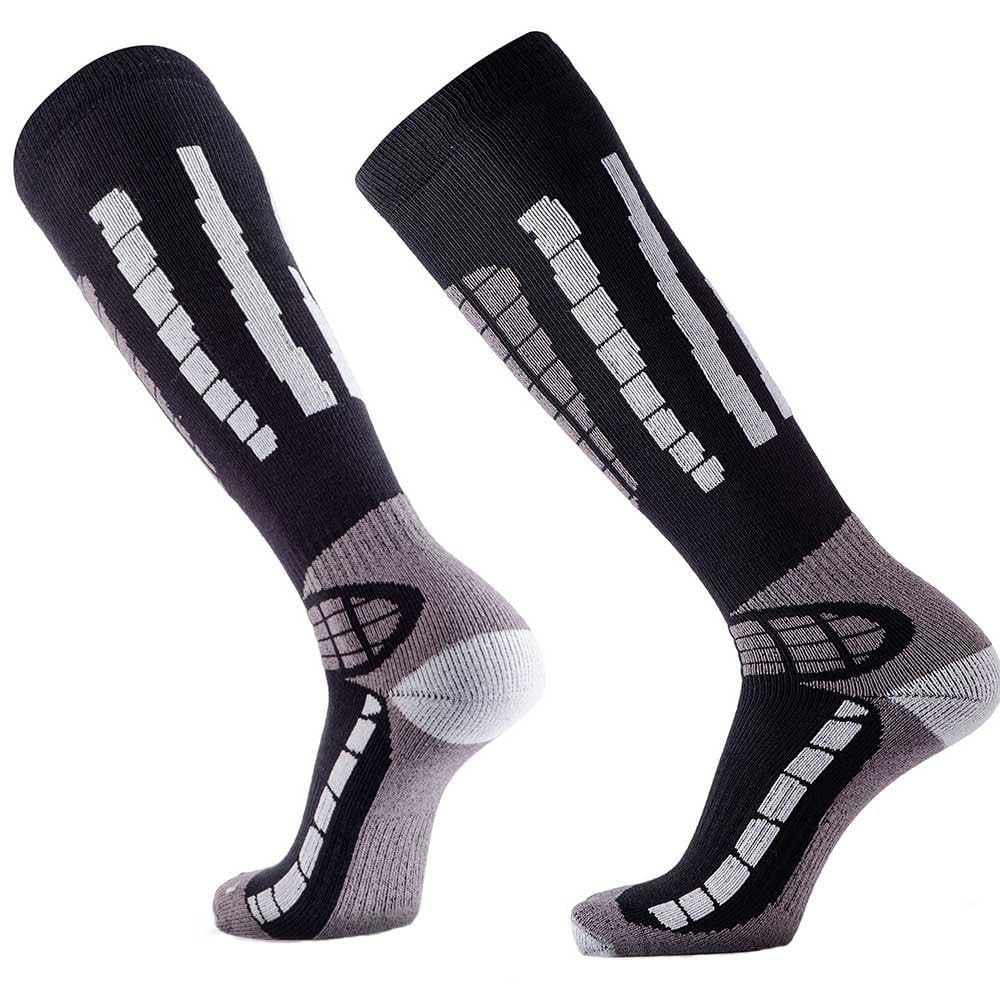 Pure Athlete Ski Socks Warm Merino Wool - Best Lightweight Thin Ski Snowboard Sock Women Men (1 Pair - Black/Grey, Large-X-Large)