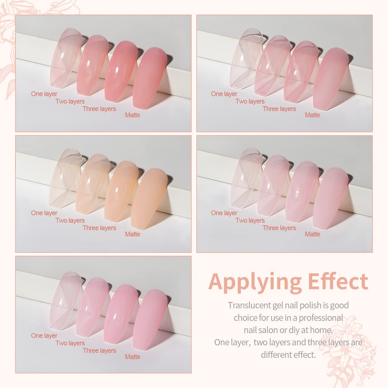 RARJSM Nude Gel Polish for French Manicure,Sheer Jelly Pink Gel Nail Polish Set of 6 Transparent Colors Clear Light Brown Pure White Neutral Nail Varnish LED UV Curing Requires 7.5ml for Home Salon