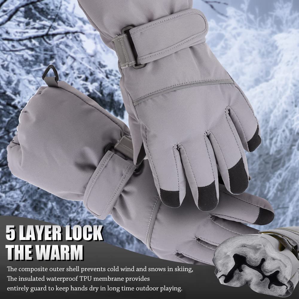 JANGANNSA Waterproof Children Ski Gloves Breathable Winter Mitten for Boys Girls Thinsulate Lined Kids Snowboard Glove 4-14Y (Navy+Gray, 4-6 Years)